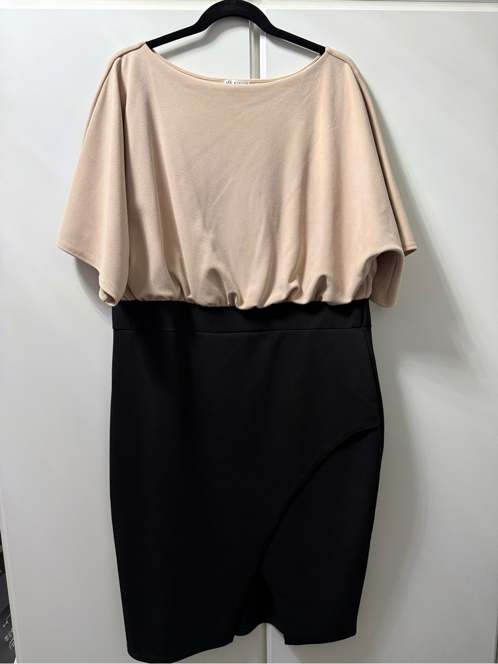 VENUS Two-Tone Pencil Skirt Dress — Beige Top & Black Skirt